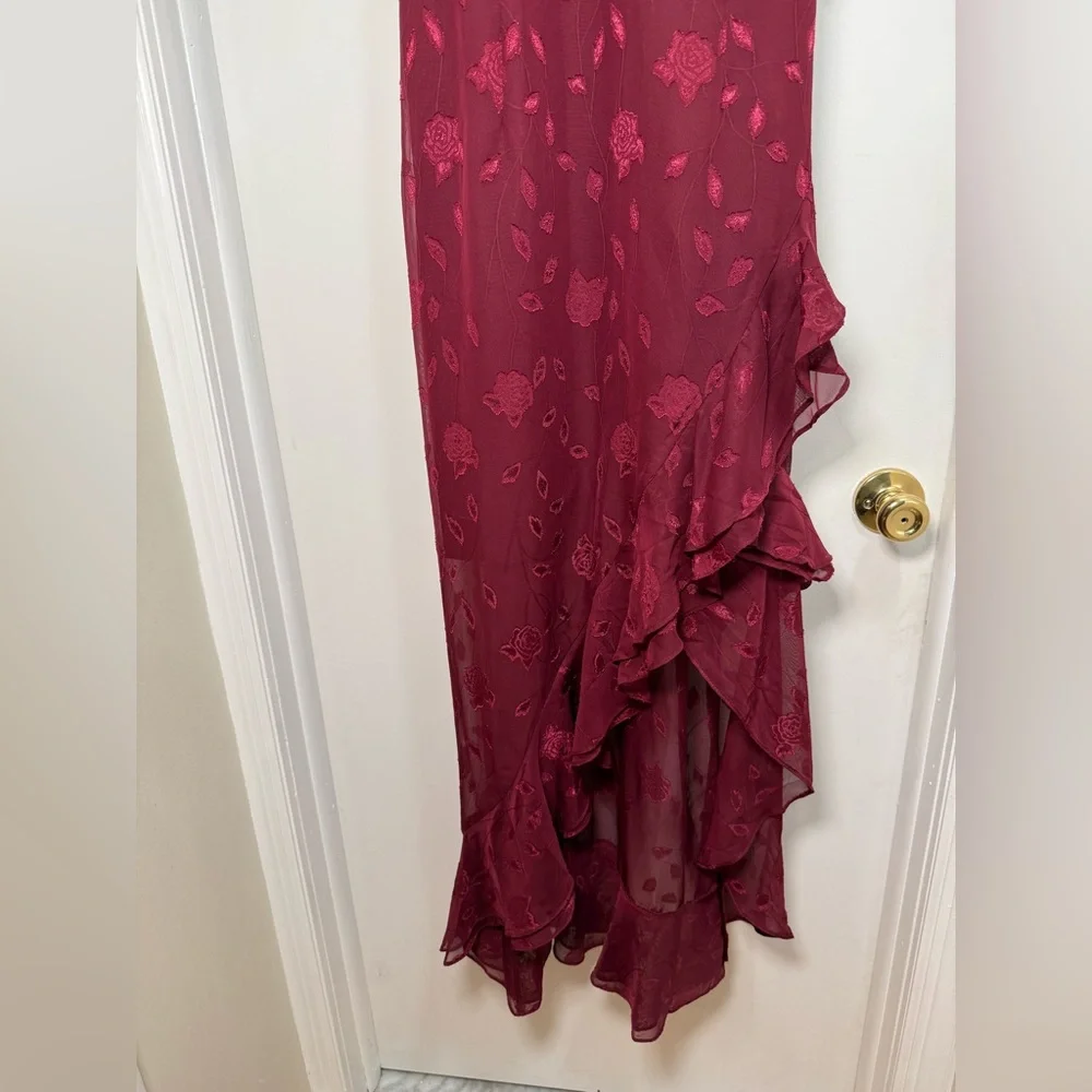 Lulu's Burgundy Asymmetrical Ruffle Dress - Picture 2 of 5